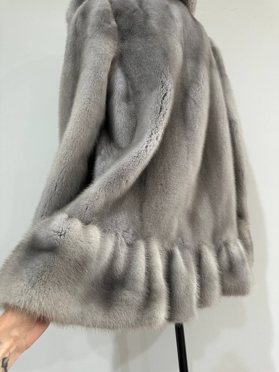 New mink BOMBER coat JACKET size L LARGE REAL GRAY FULL SKIN mink 1201117 with HOOD