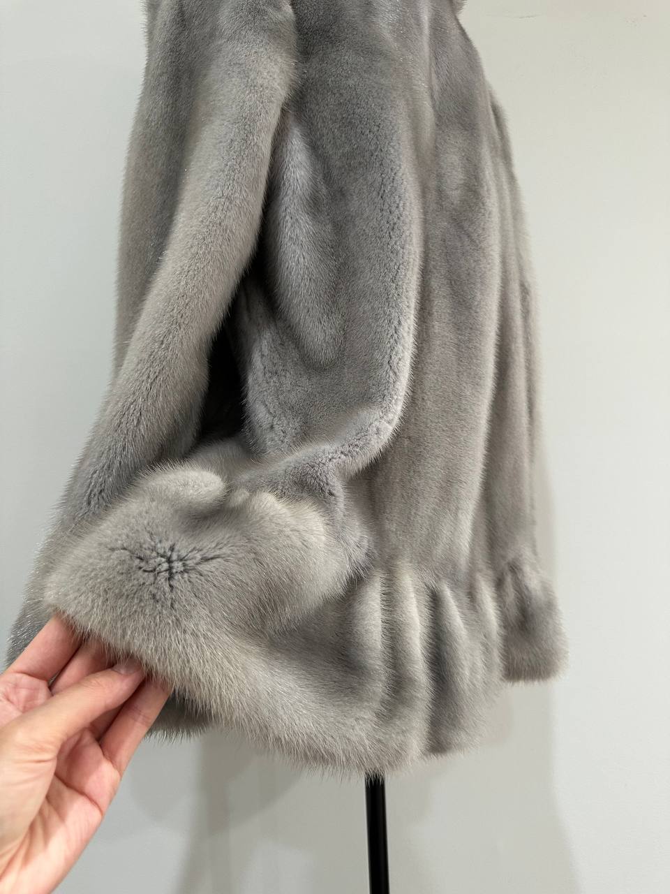 New mink BOMBER coat JACKET size L LARGE REAL GRAY FULL SKIN mink 1201117 with HOOD