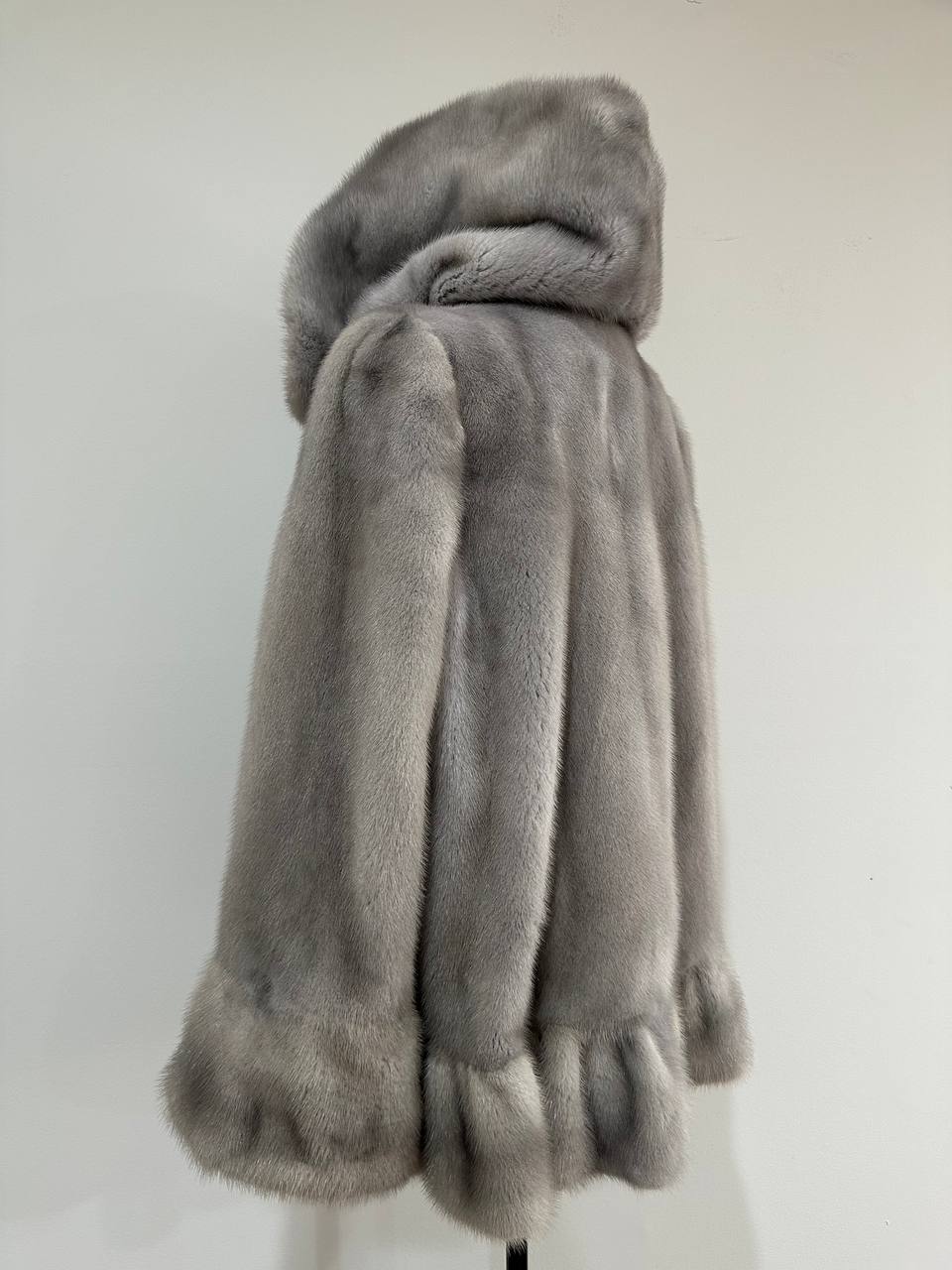 New mink BOMBER coat JACKET size L LARGE REAL GRAY FULL SKIN mink 1201117 with HOOD