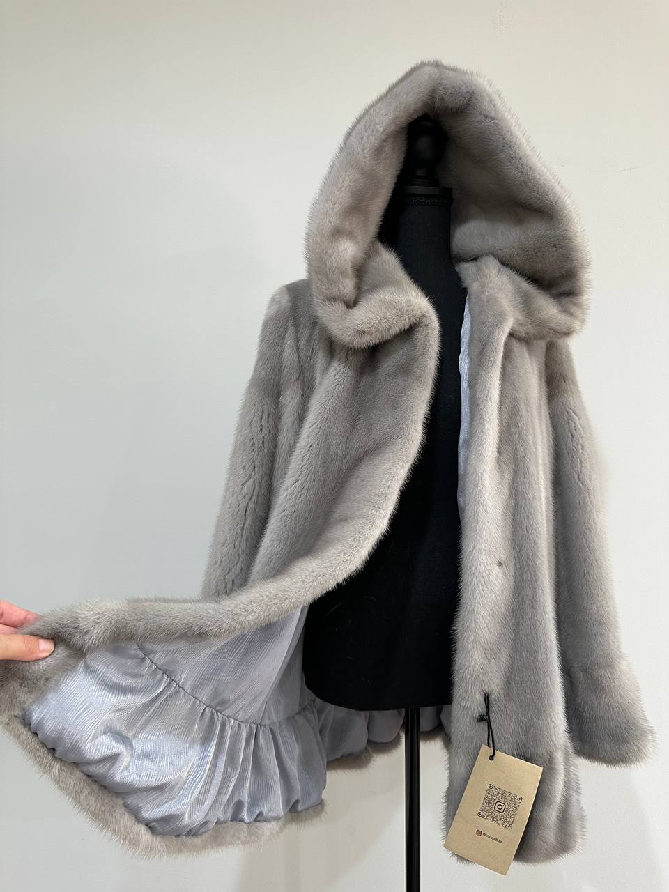 New mink BOMBER coat JACKET size L LARGE REAL GRAY FULL SKIN mink 1201117 with HOOD