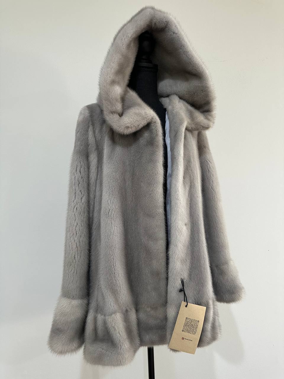 New mink BOMBER coat JACKET size L LARGE REAL GRAY FULL SKIN mink 1201117 with HOOD