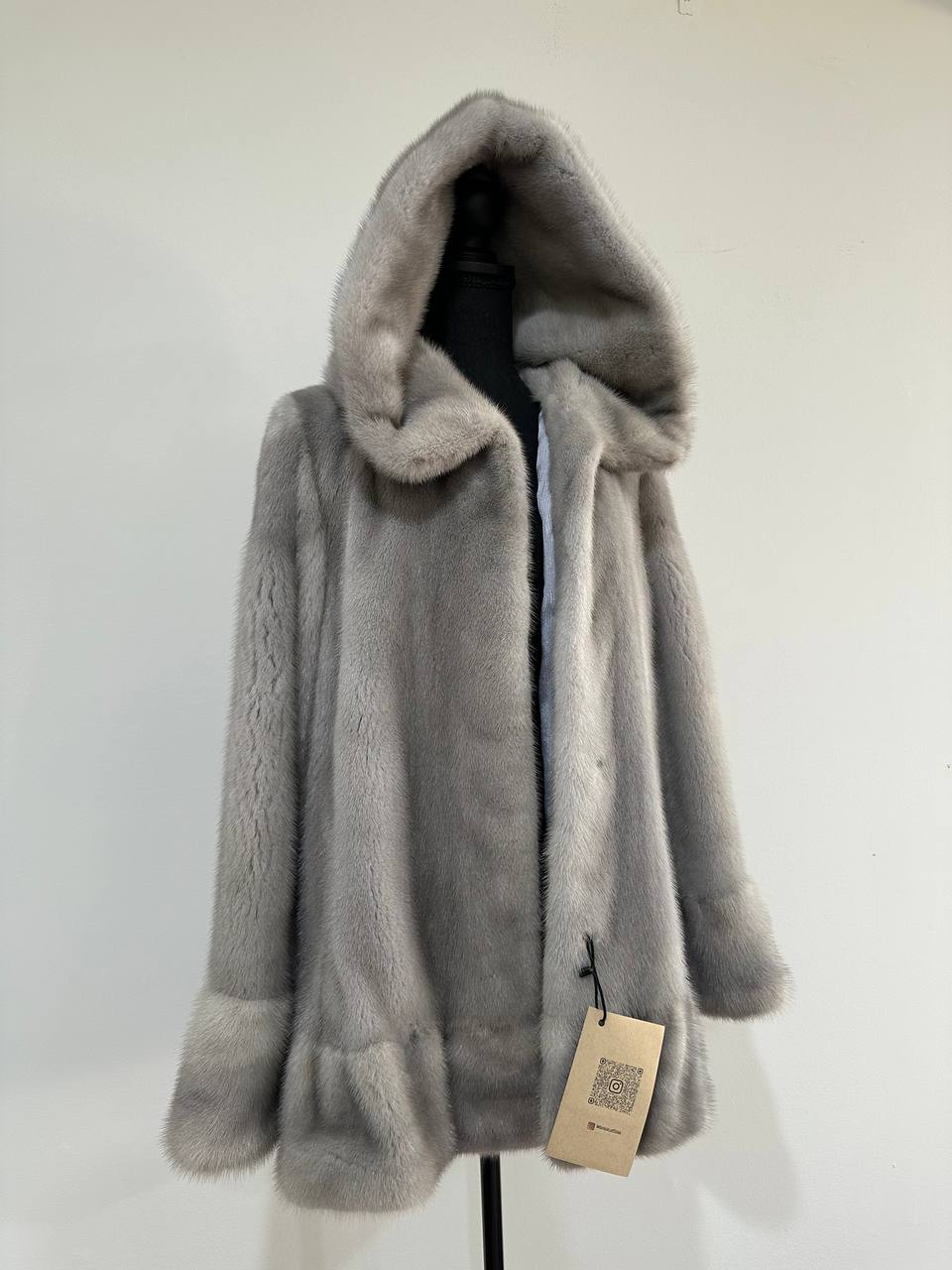 New mink BOMBER coat JACKET size L LARGE REAL GRAY FULL SKIN mink 1201117 with HOOD