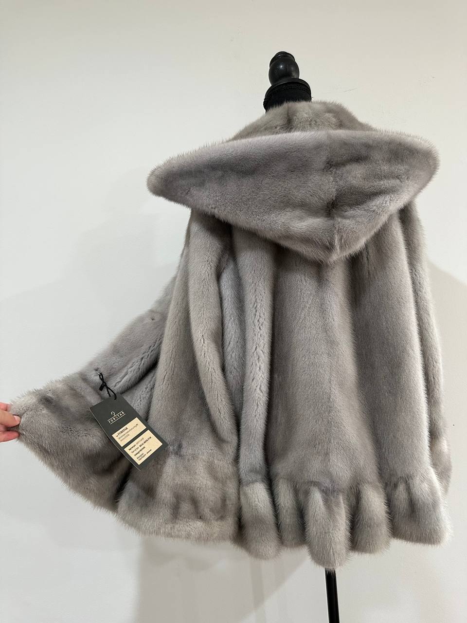 New mink BOMBER coat JACKET size L LARGE REAL GRAY FULL SKIN mink 1201117 with HOOD