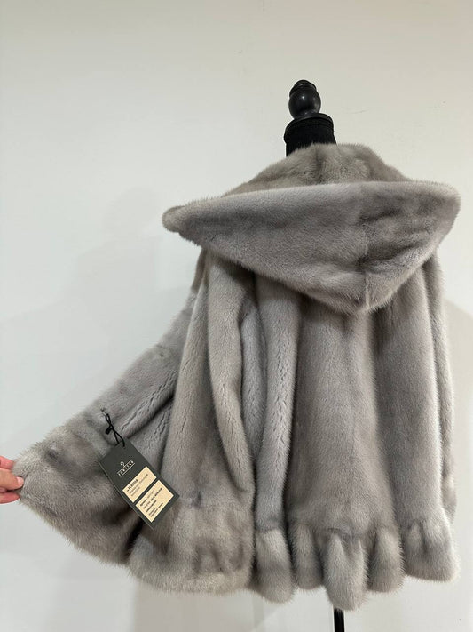 New mink BOMBER coat JACKET size L LARGE REAL GRAY FULL SKIN mink 1201117 with HOOD