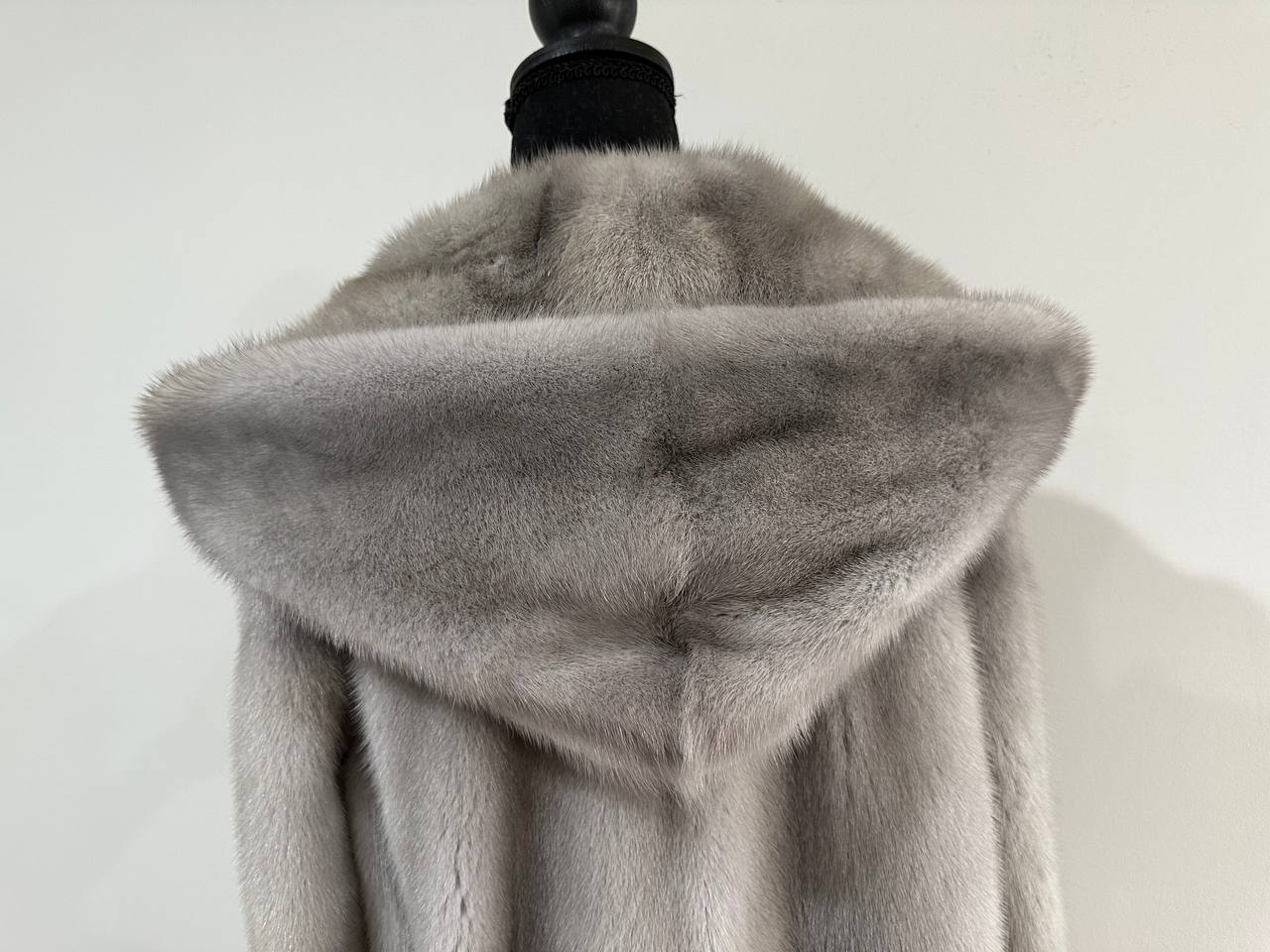 New mink BOMBER coat JACKET size L LARGE REAL GRAY FULL SKIN mink 1201117 with HOOD