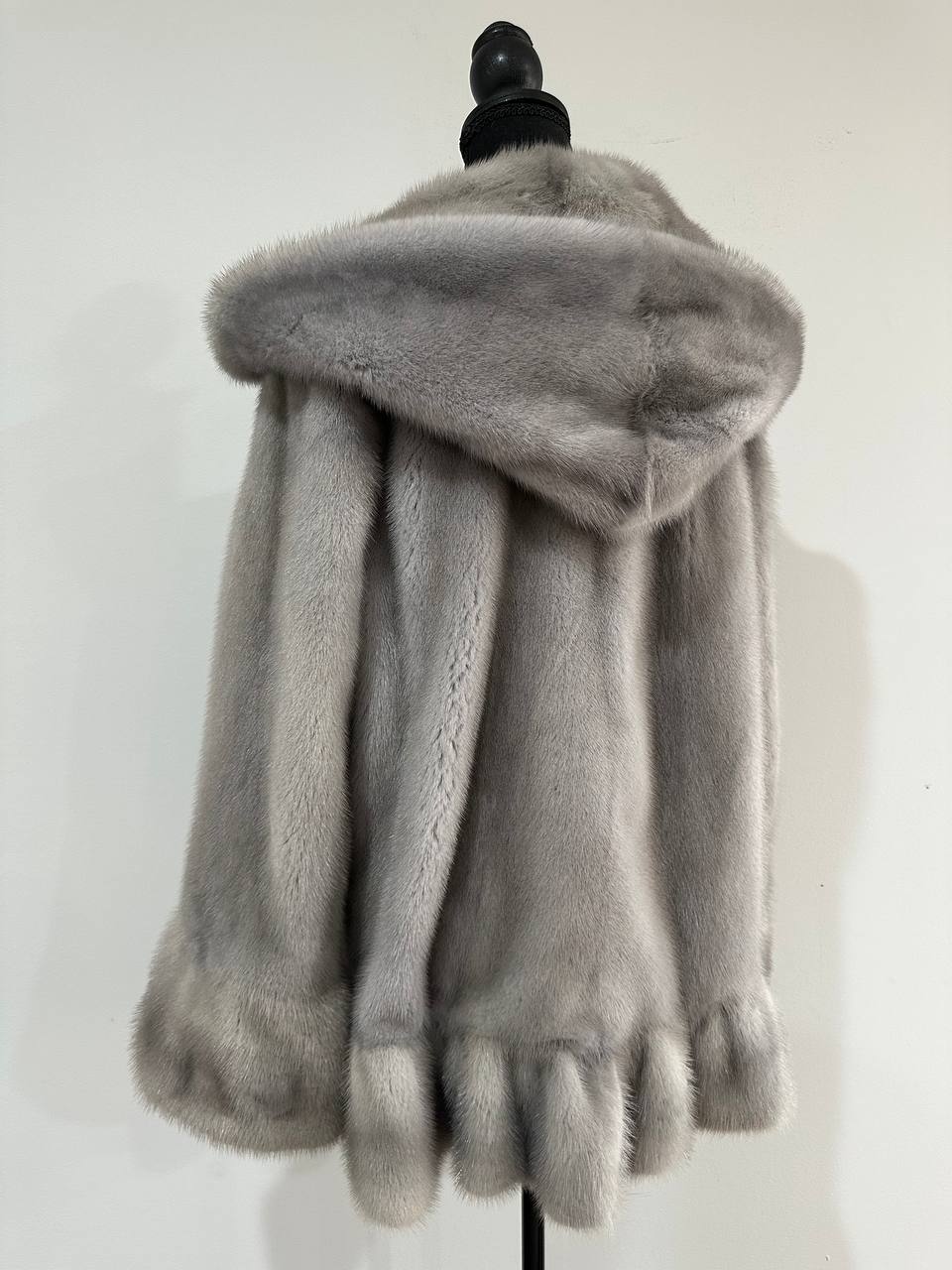New mink BOMBER coat JACKET size L LARGE REAL GRAY FULL SKIN mink 1201117 with HOOD