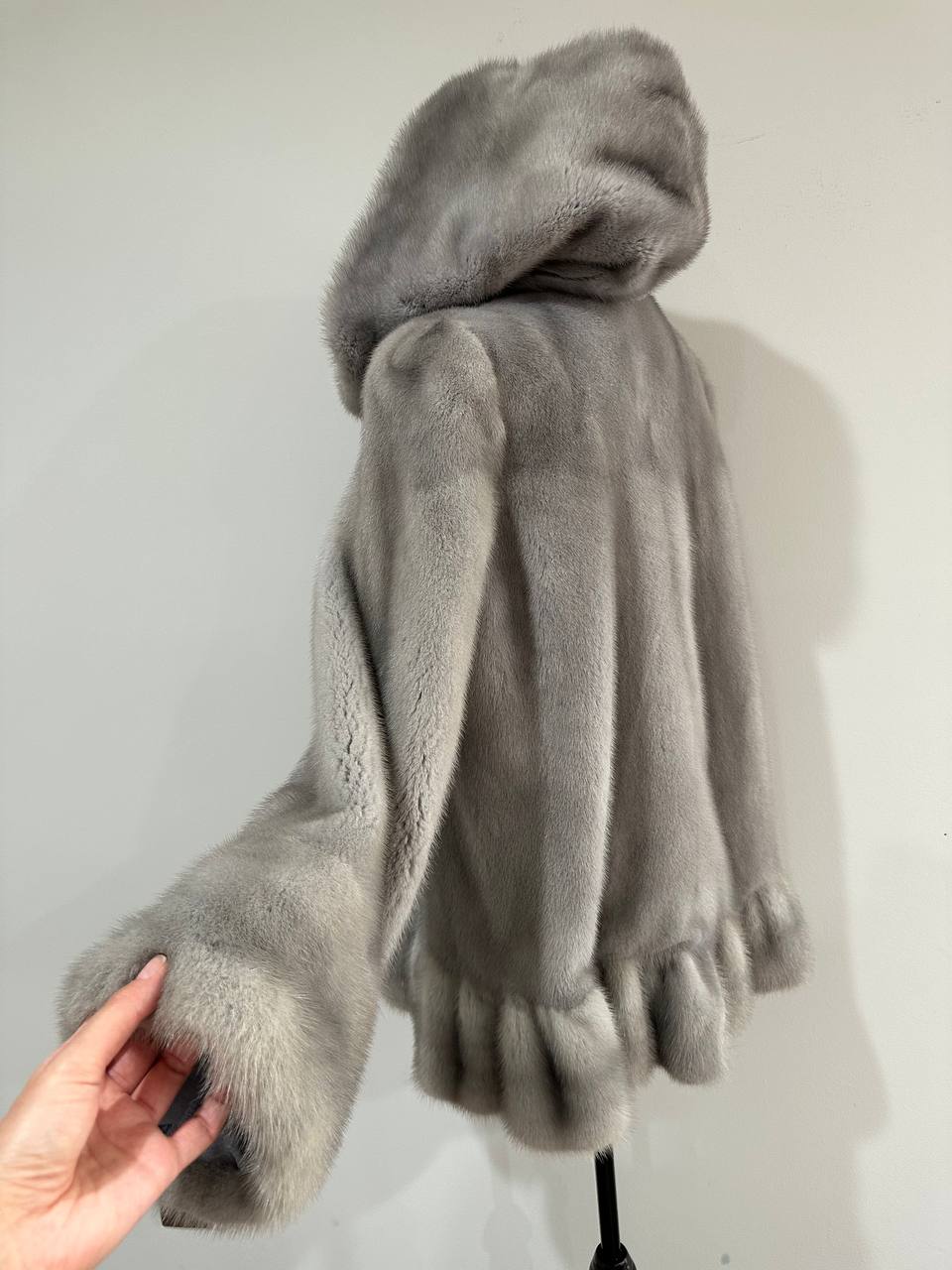 New mink BOMBER coat JACKET size L LARGE REAL GRAY FULL SKIN mink 1201117 with HOOD