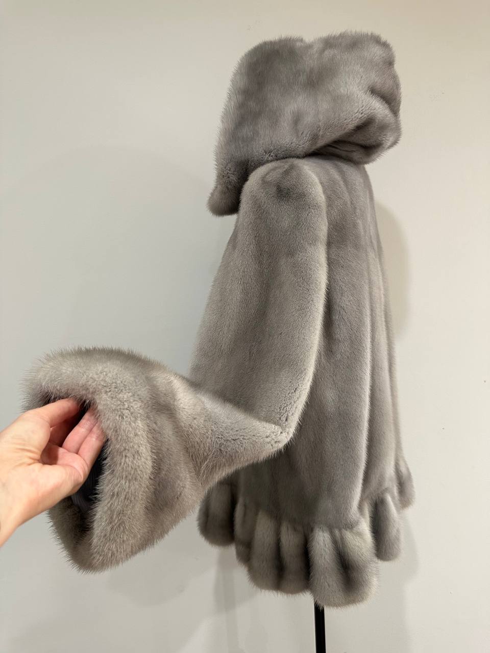 New mink BOMBER coat JACKET size L LARGE REAL GRAY FULL SKIN mink 1201117 with HOOD