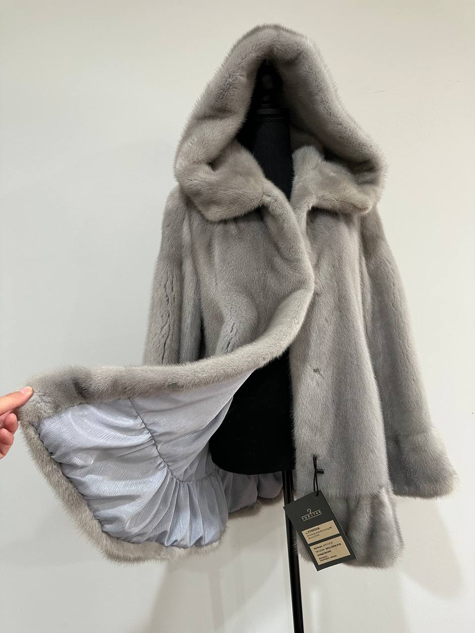 New mink BOMBER coat JACKET size L LARGE REAL GRAY FULL SKIN mink 1201117 with HOOD
