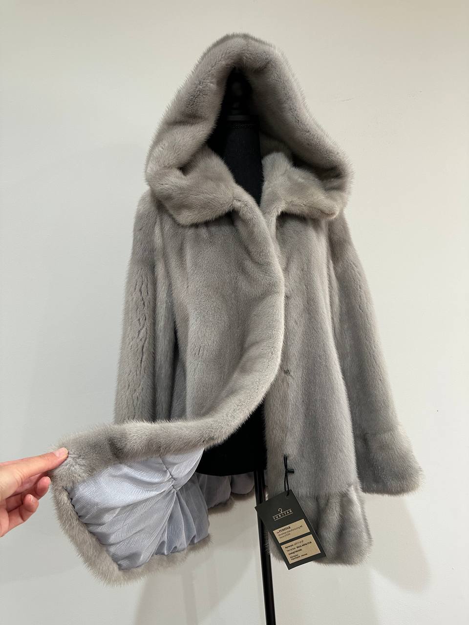 New mink BOMBER coat JACKET size L LARGE REAL GRAY FULL SKIN mink 1201117 with HOOD