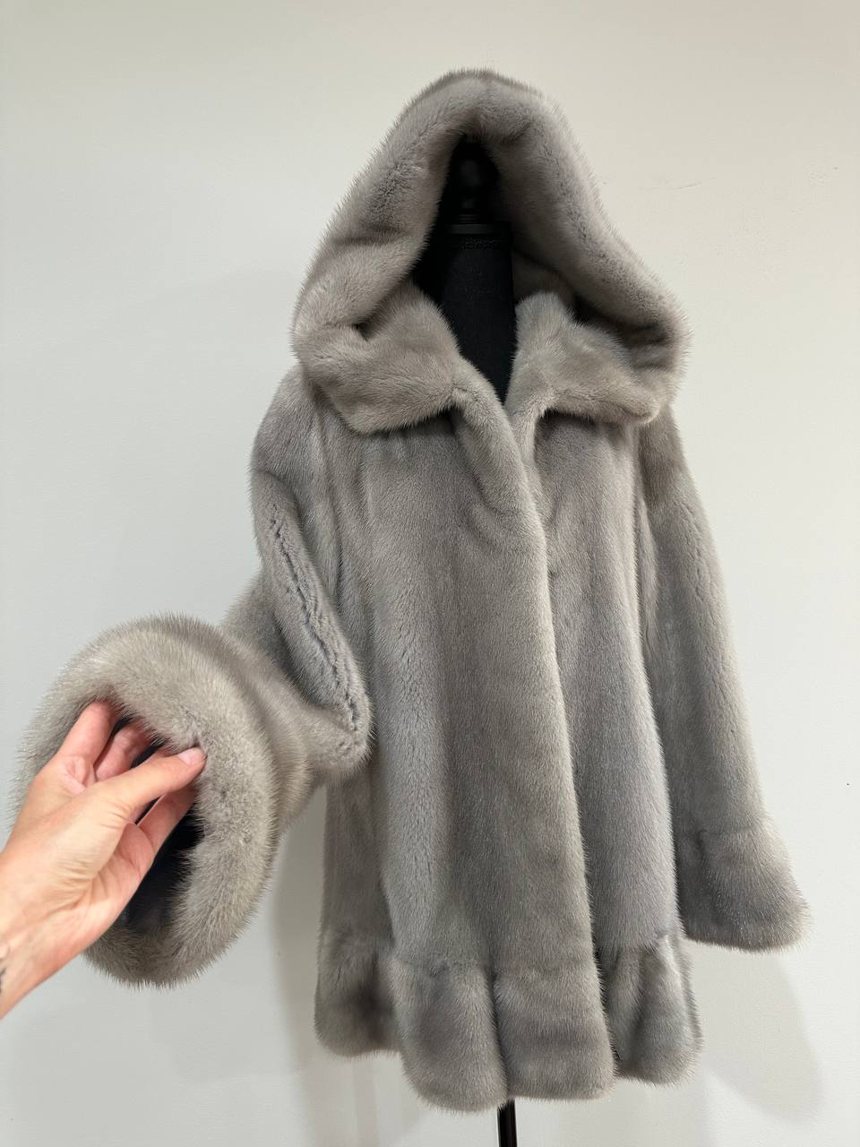 New mink BOMBER coat JACKET size L LARGE REAL GRAY FULL SKIN mink 1201117 with HOOD