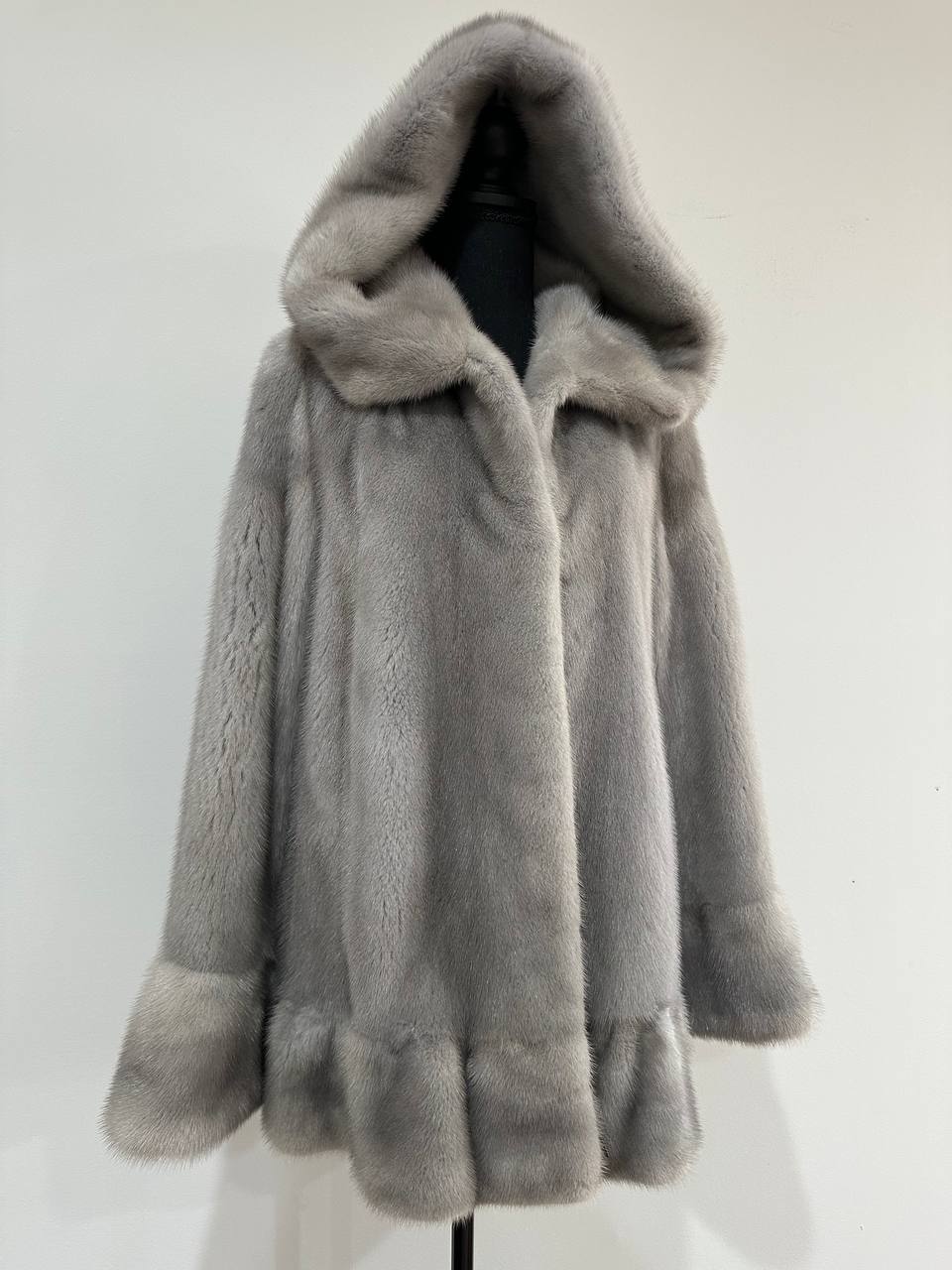 New mink BOMBER coat JACKET size L LARGE REAL GRAY FULL SKIN mink 1201117 with HOOD