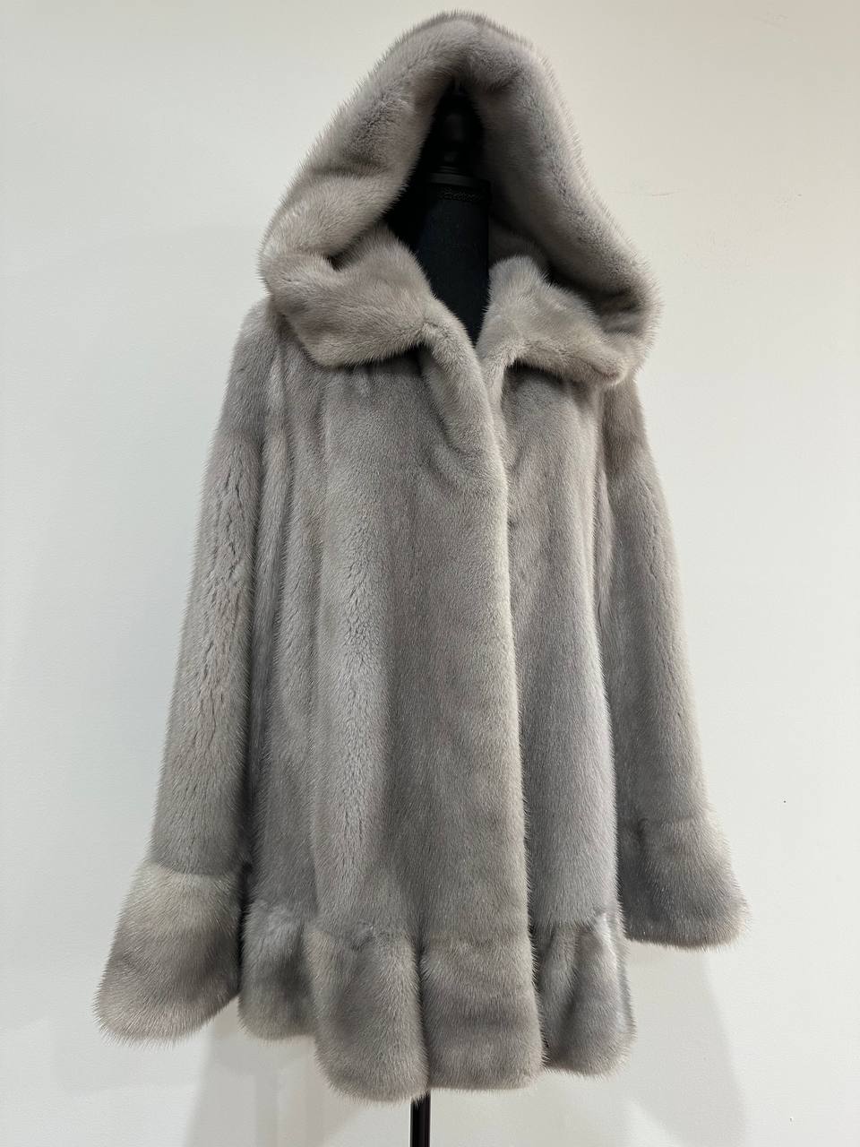 New mink BOMBER coat JACKET size L LARGE REAL GRAY FULL SKIN mink 1201117 with HOOD
