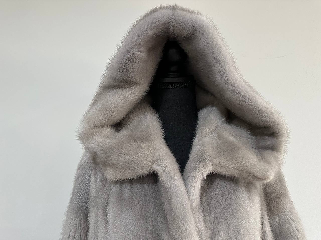 New mink BOMBER coat JACKET size L LARGE REAL GRAY FULL SKIN mink 1201117 with HOOD