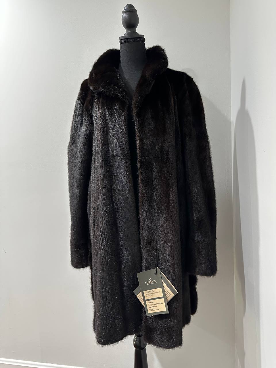 genuine real mink fur coat jacket 1109898 size L new dark brown color