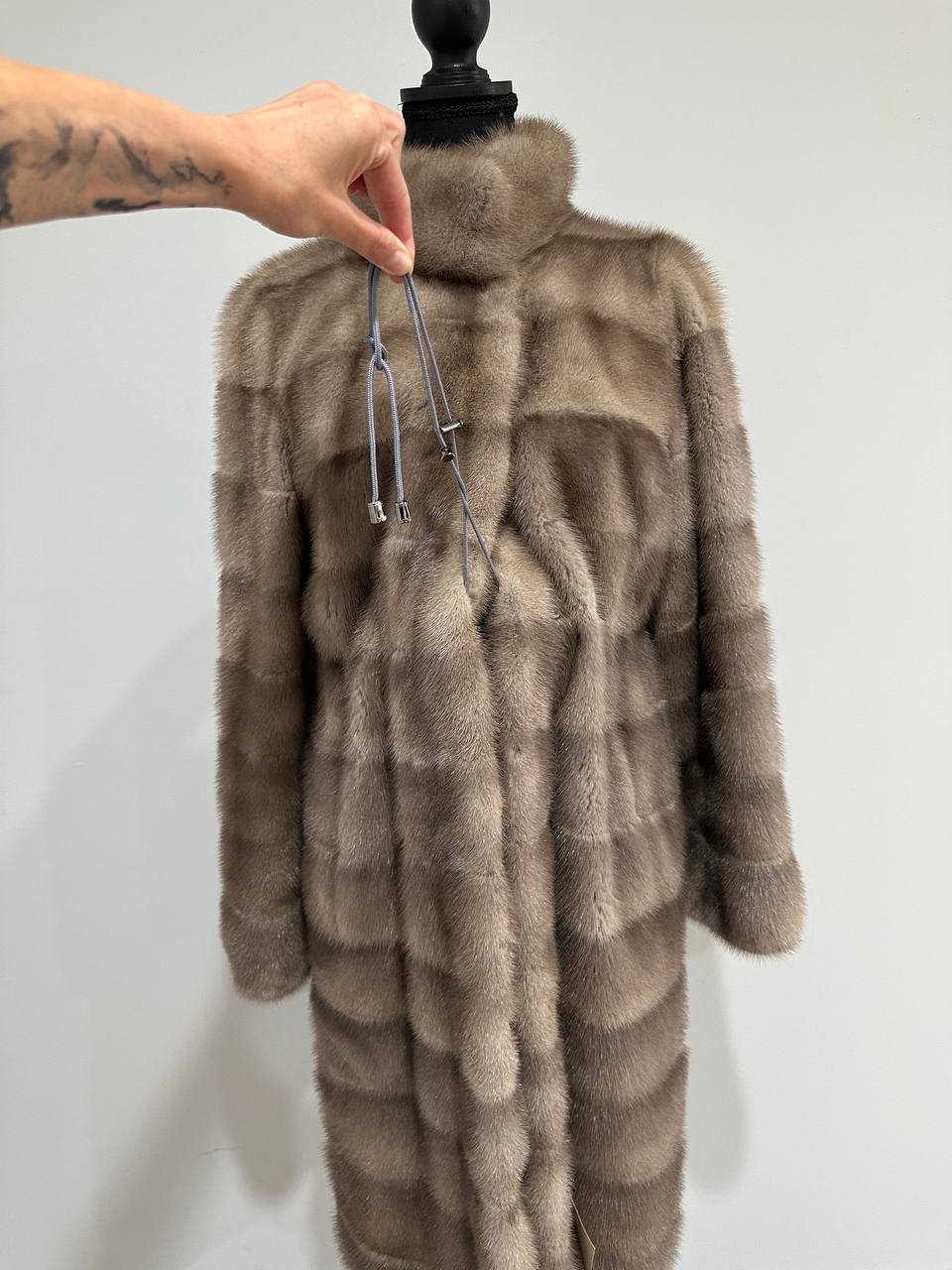 New LONG coat JACKET size M REAL FULL SKIN FUR MINK 1201059 HORIZONTAL