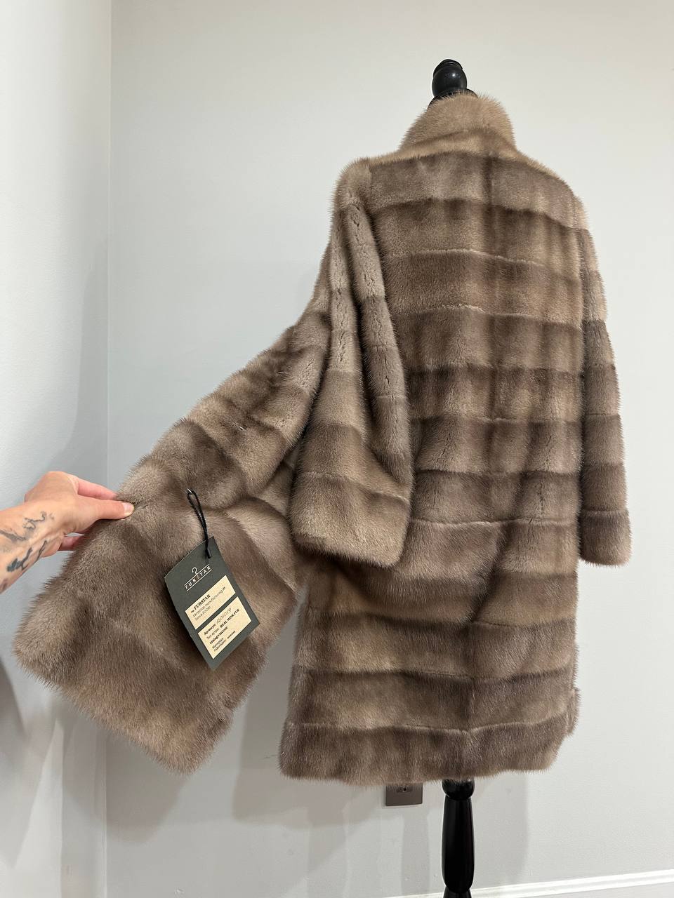 New LONG coat JACKET size M REAL FULL SKIN FUR MINK 1201059 HORIZONTAL