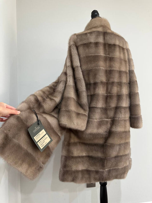 New LONG coat JACKET size M REAL FULL SKIN FUR MINK 1201059 HORIZONTAL
