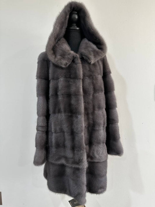 New MINK GENUIINE FUR coat size S GREY mink solid plates 1201054 HORIZONTAL