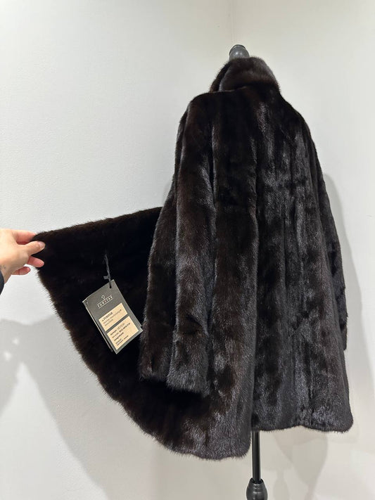 women real mink fur coat with belt dark brown color size L NEW!!! 1109927