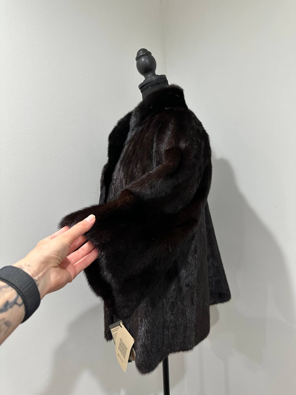 Luxury Womens Real Mink Fur jacket coat 1109778 BLACK genuine fur size L NEW