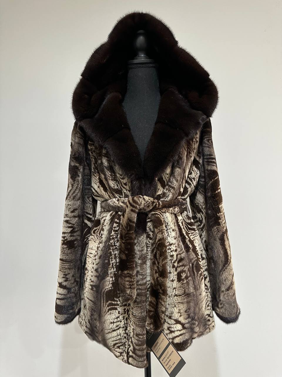 New women Real Natural Luxurious Sheared Mink Fur Coat with Hood 1201087 size M belt