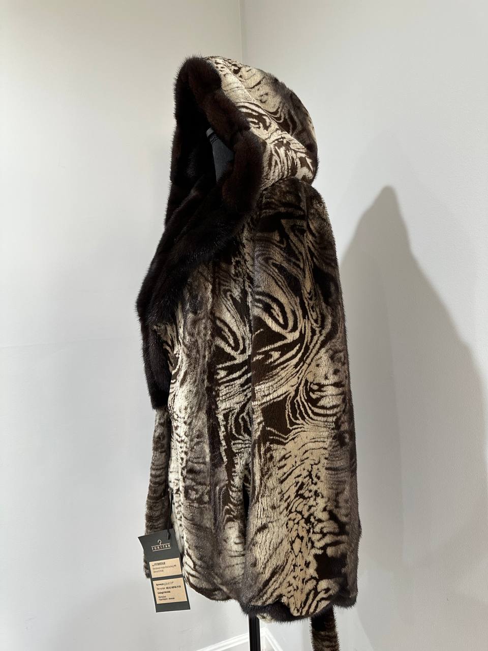 New women Real Natural Luxurious Sheared Mink Fur Coat with Hood 1201087 size M belt