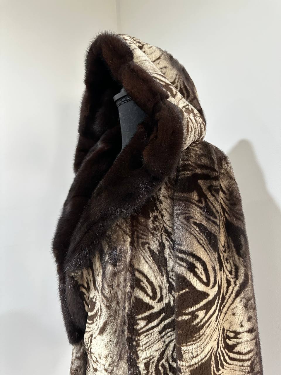 New women Real Natural Luxurious Sheared Mink Fur Coat with Hood 1201087 size M belt