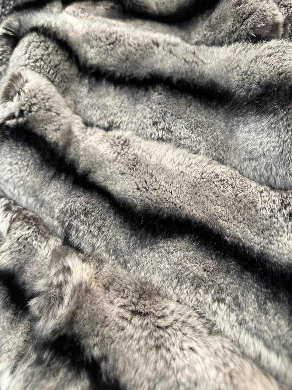 NEW Chinchilla Look Rex Rabbit Fur Jacket – Soft Luxury Coat – Size M 1201139