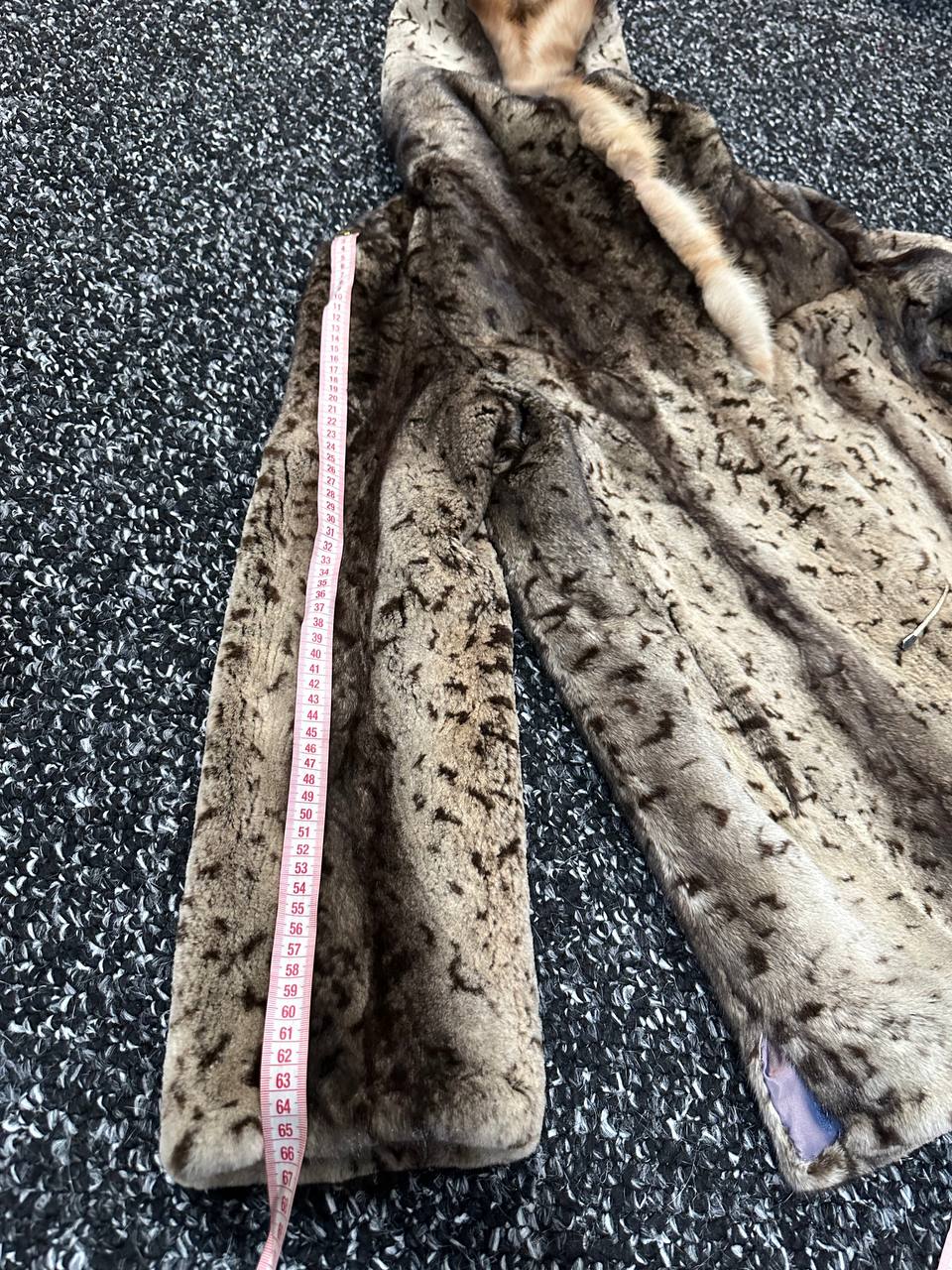 NEW Sheared Mink Jacket – Lynx Print – Red Fox Hooded– FURSTAR 1201138 S size