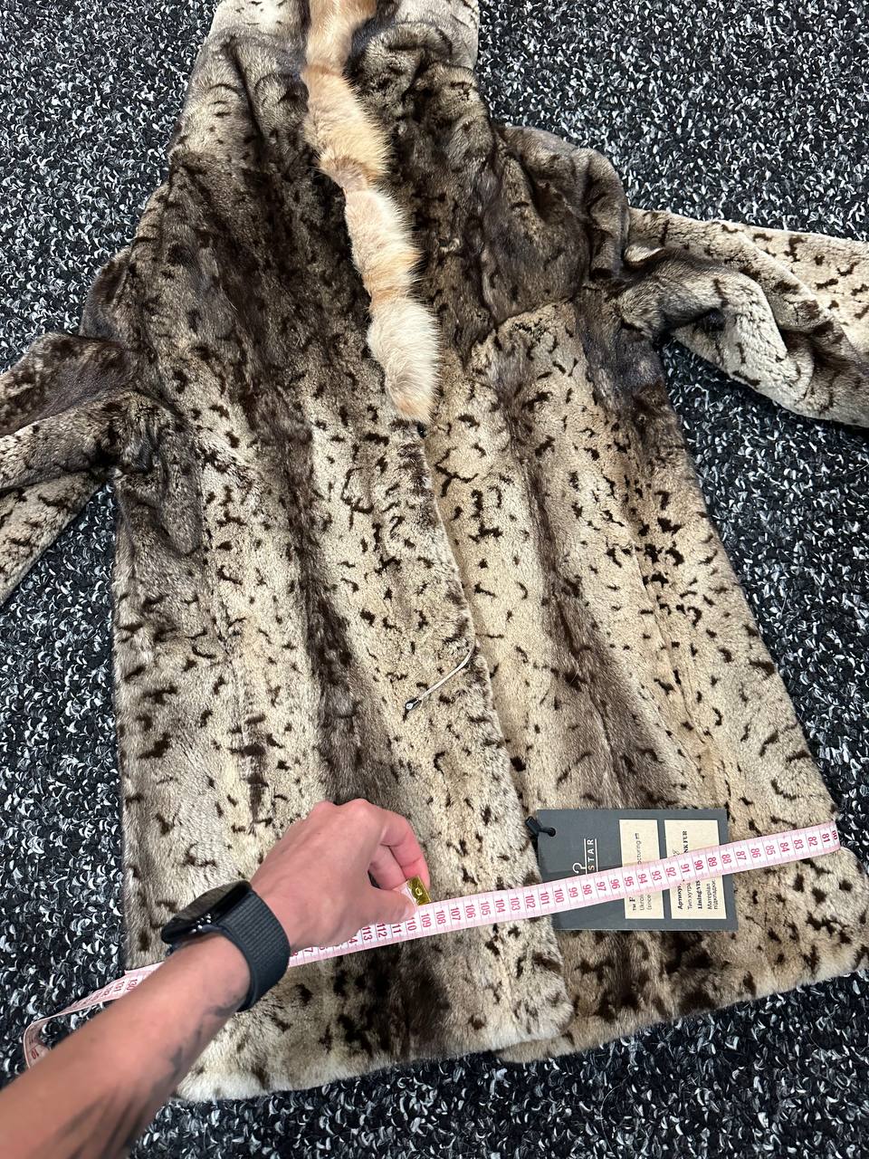 NEW Sheared Mink Jacket – Lynx Print – Red Fox Hooded– FURSTAR 1201138 S size