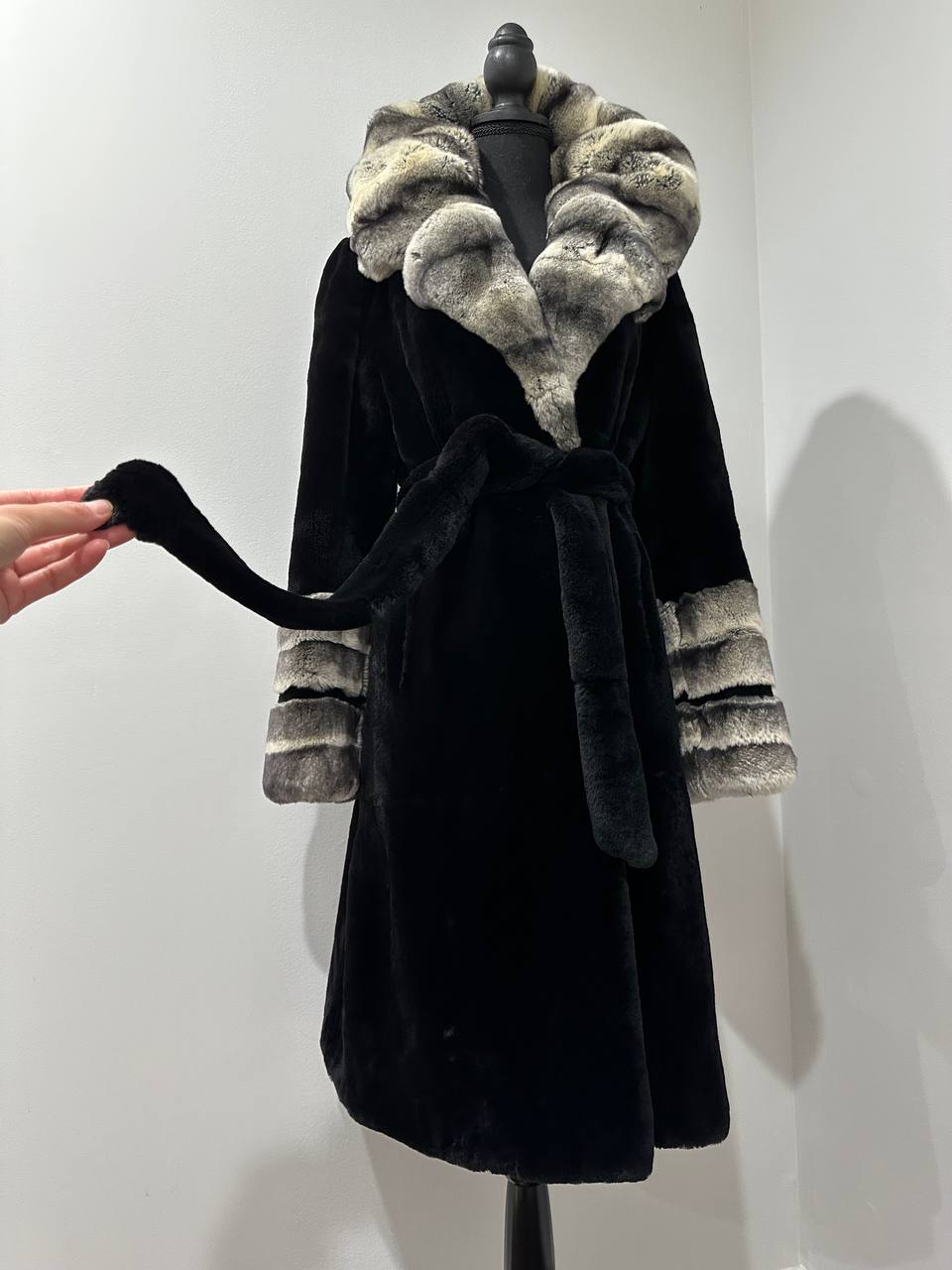 NEW Rex Rabbit Fur Collar Jacket β 1201137 Chinchilla REX size M with Golden Gradient