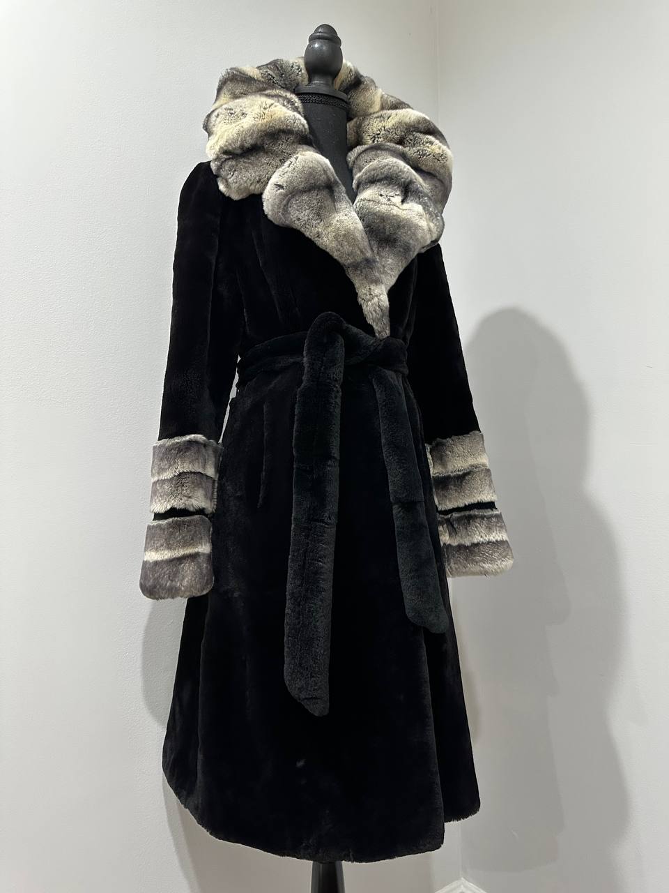 NEW Rex Rabbit Fur Collar Jacket β 1201137 Chinchilla REX size M with Golden Gradient