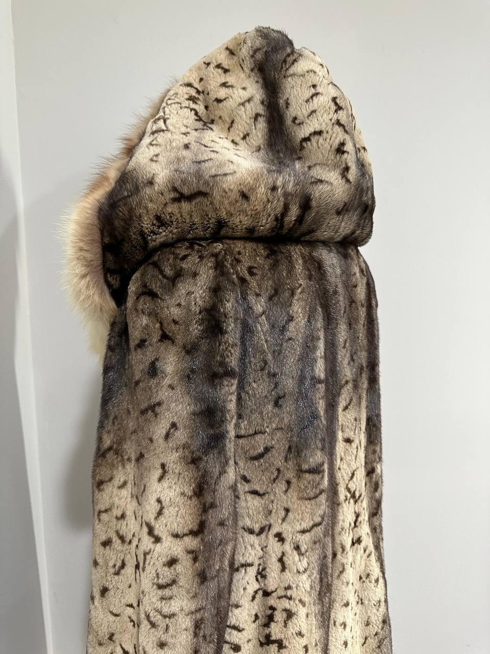 NEW Sheared Mink Jacket – Lynx Print – Red Fox Hooded– FURSTAR 1201138 S size