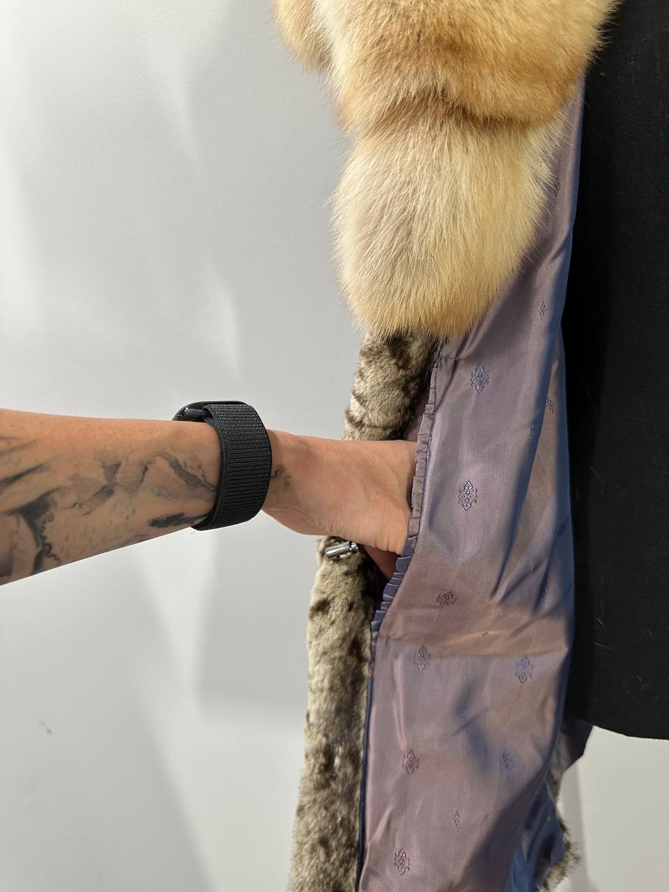 NEW Sheared Mink Jacket – Lynx Print – Red Fox Hooded– FURSTAR 1201138 S size