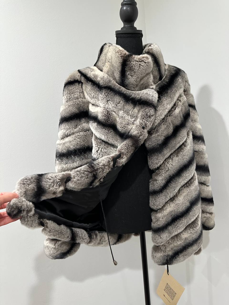 NEW Chinchilla Look Rex Rabbit Fur Jacket – Soft Luxury Coat – Size M 1201139