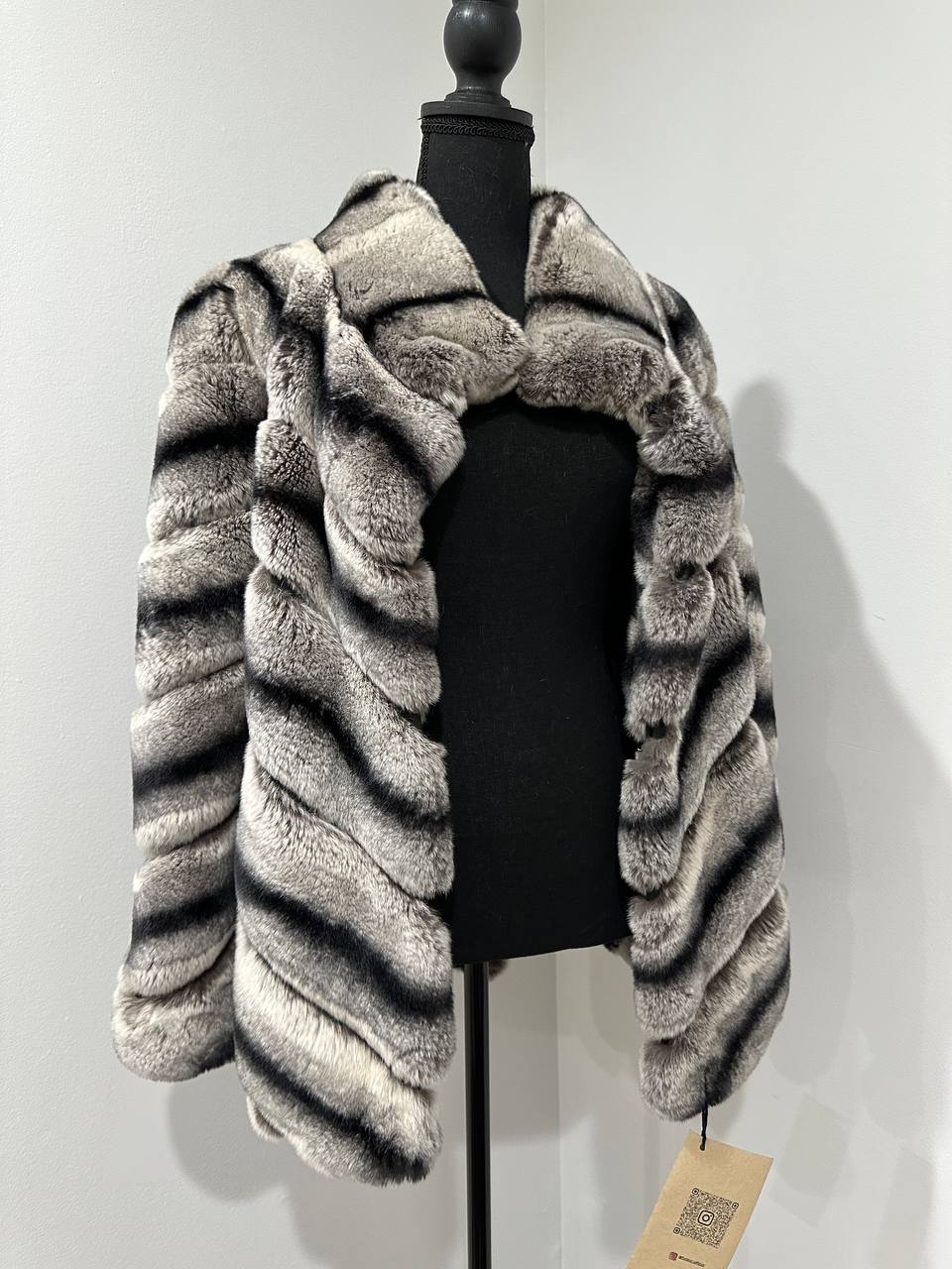 NEW Chinchilla Look Rex Rabbit Fur Jacket – Soft Luxury Coat – Size M 1201139