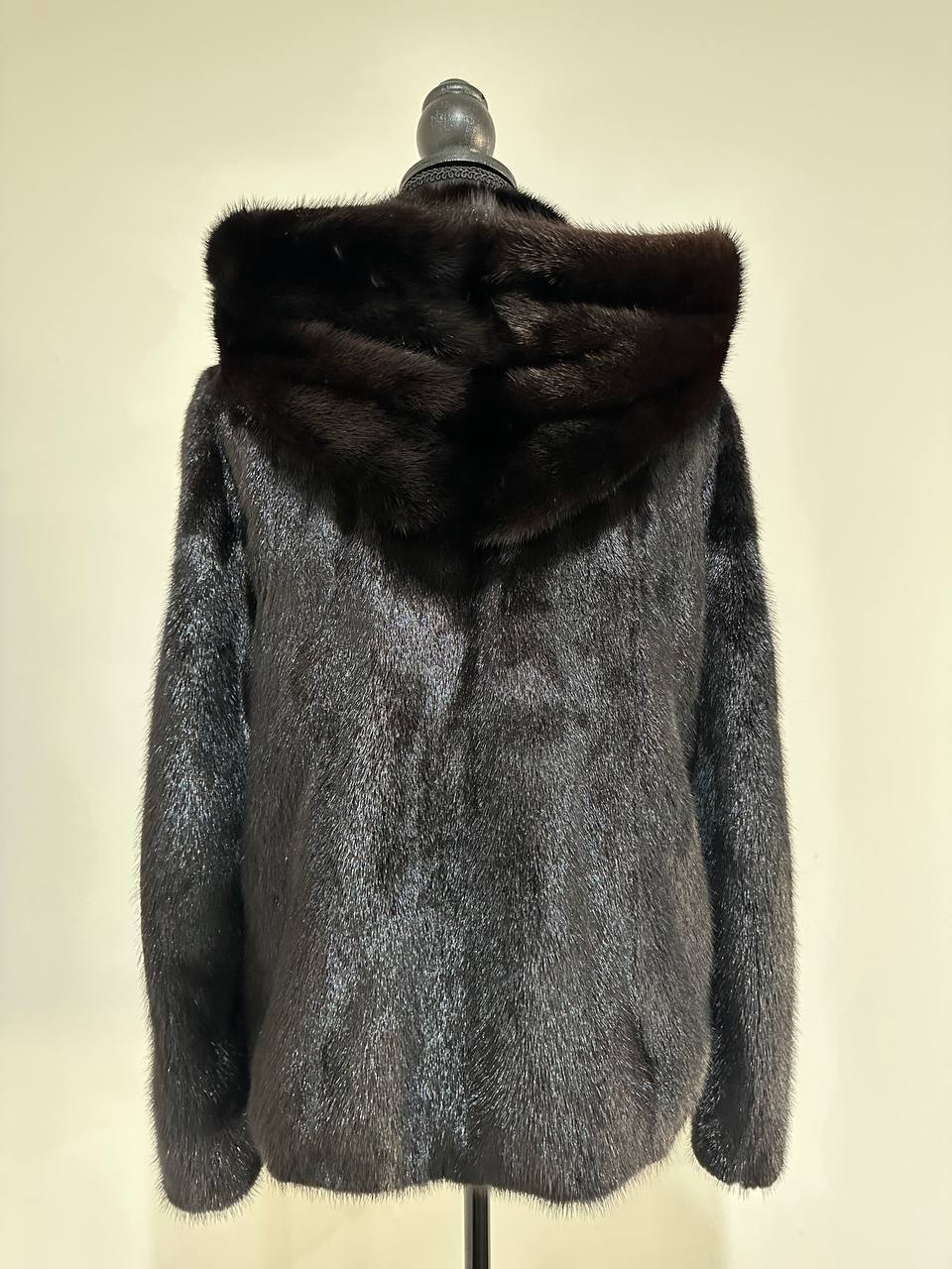 New Luxury Black Real Mink Jacket Cobra Hood Size Medium by FURSTAR M 1201127