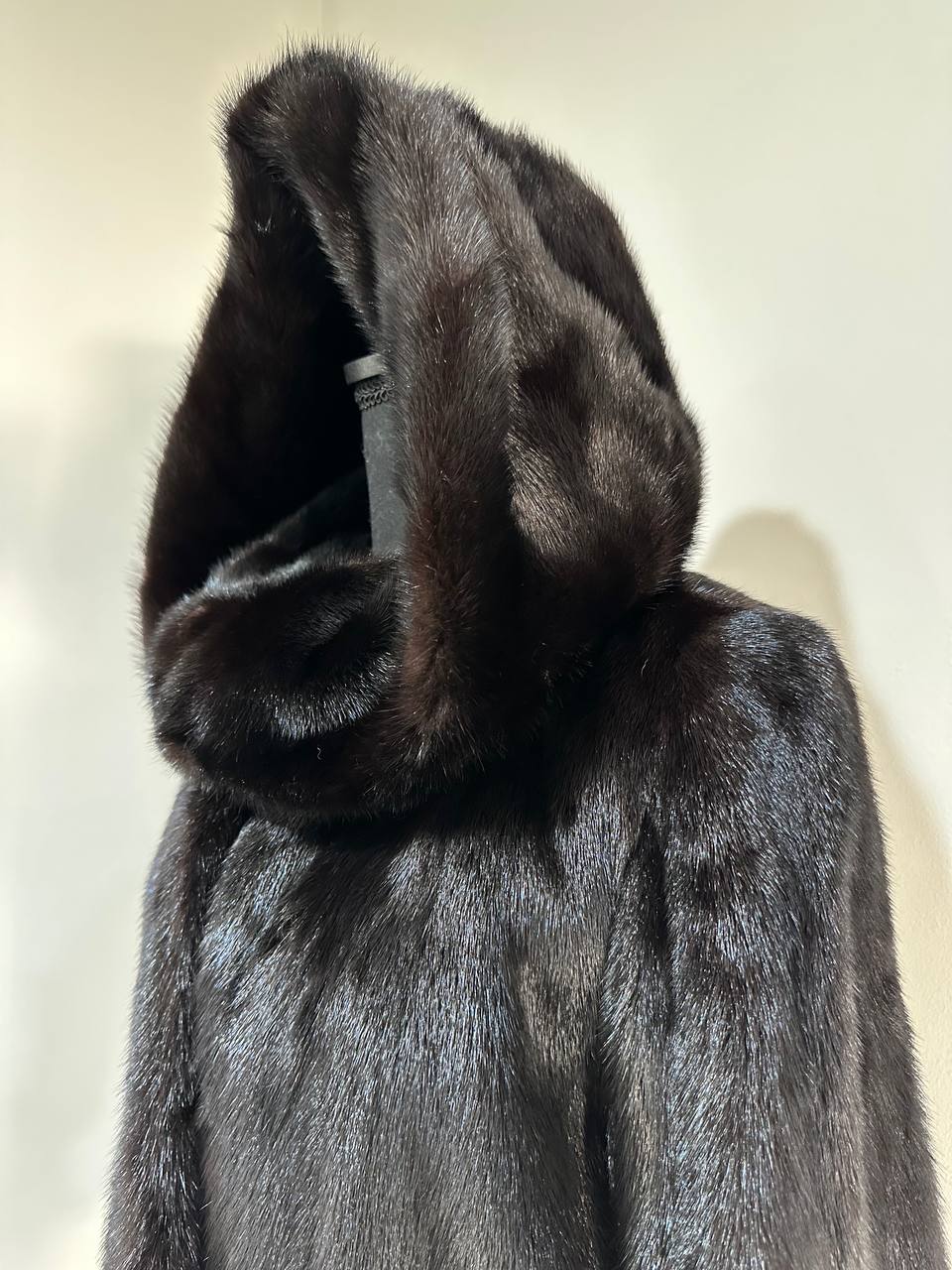 New Luxury Black Real Mink Jacket Cobra Hood Size Medium by FURSTAR M 1201127