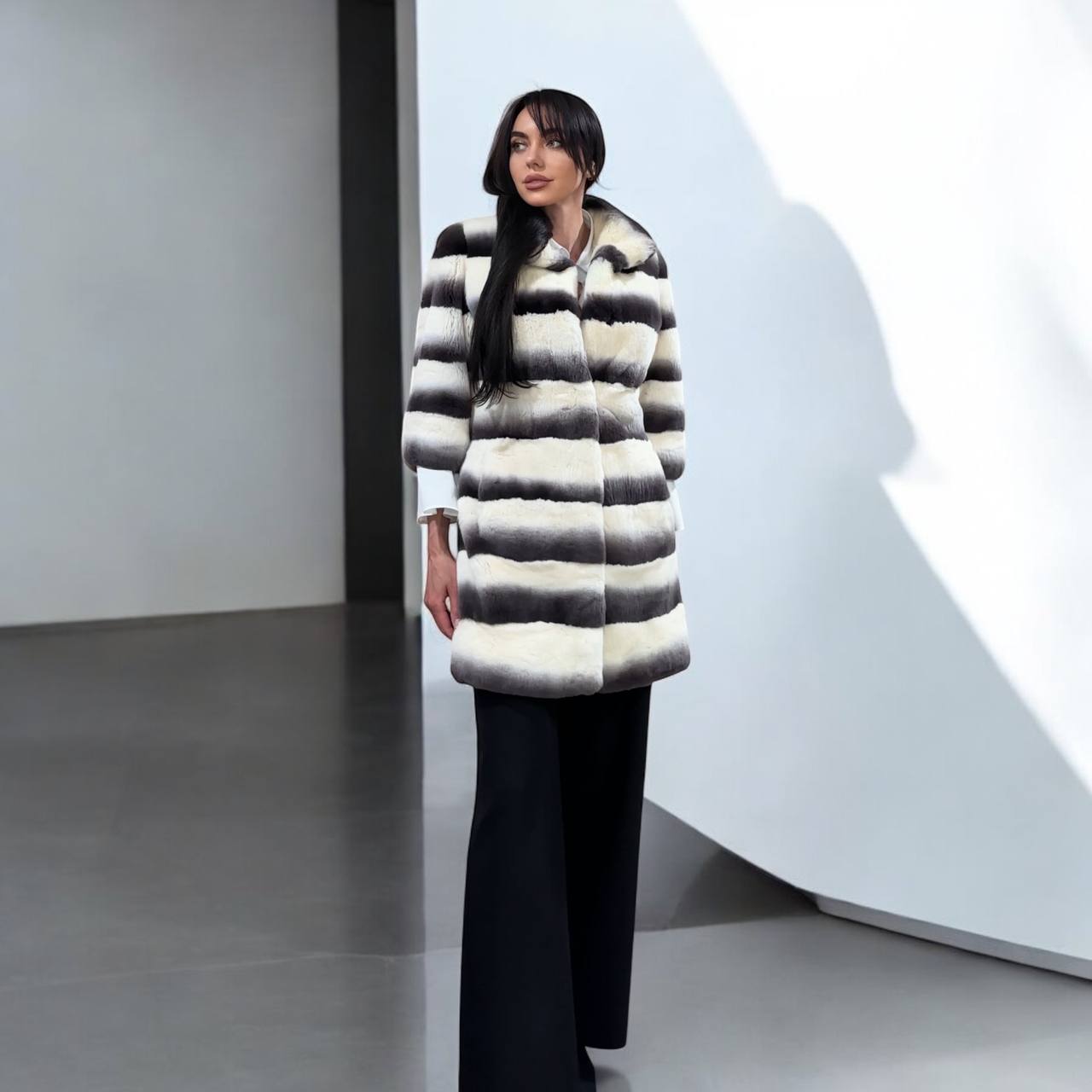 Luxury Womens Real Rex Rabbit Fur Coat Elegant Chinchilla Long size S women 1201129
