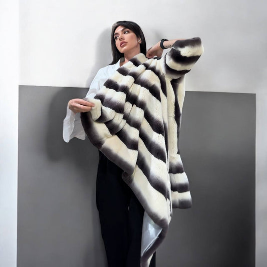 Luxury Womens Real Rex Rabbit Fur Coat Elegant Chinchilla Long size S women 1201129