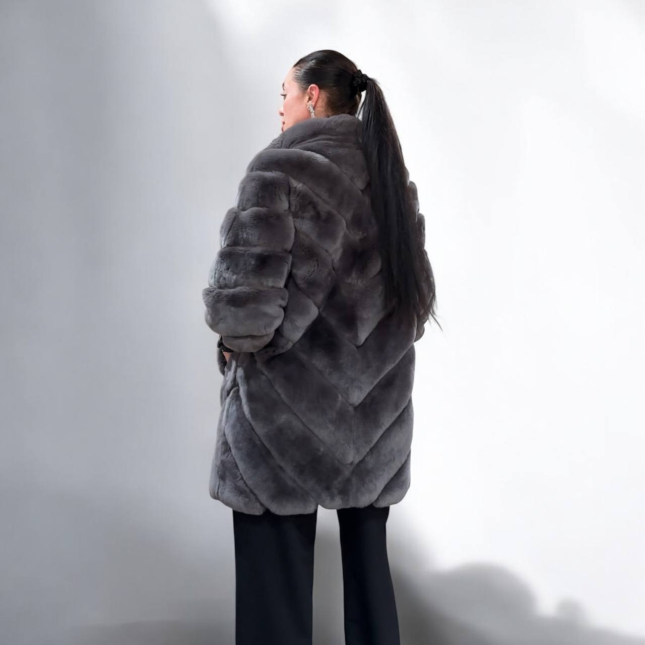 chinchilla rex rabbit GENUINE REAL FUR coat Jacket ONE SIZE size women 1201115