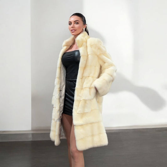 NEW MINK FUR coat size M 1201114 HORIZONTAL long sleeve jacket GENUINE