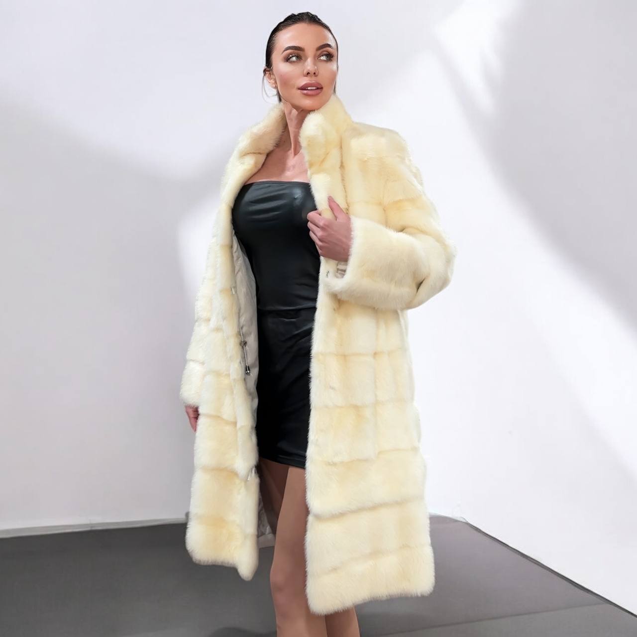 NEW MINK FUR coat size M 1201114 HORIZONTAL long sleeve jacket GENUINE