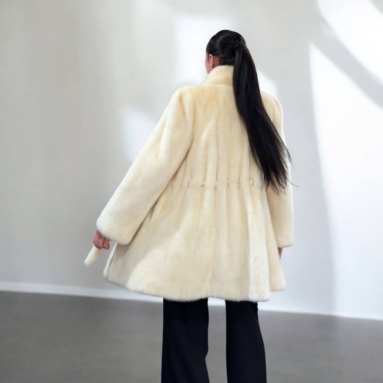 Luxury Womens Real 100% Mink FUR IVORY genuine coat BELTED 1201113 size S NEW