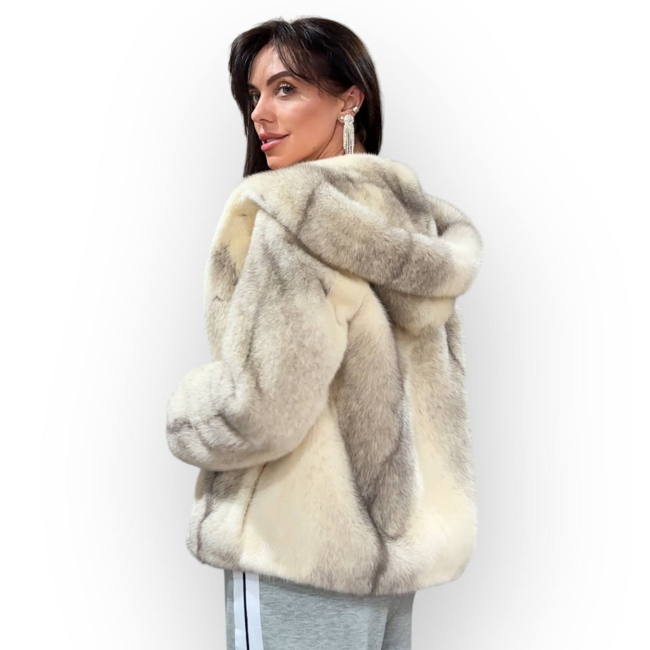 REAL CROSS MINK FUR women coat size S NEW 1201109 GENUINE FURS HOODED BOMBER