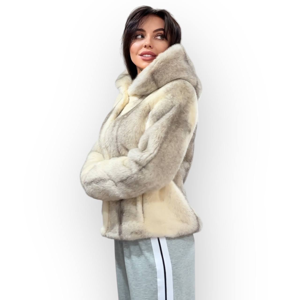REAL CROSS MINK FUR women coat size S NEW 1201109 GENUINE FURS HOODED BOMBER