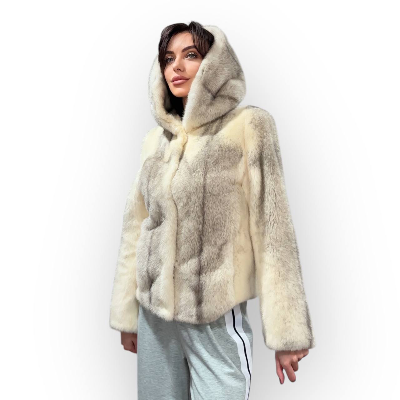 REAL CROSS MINK FUR women coat size S NEW 1201109 GENUINE FURS HOODED BOMBER