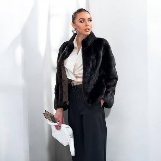 genuine real mink fur coat jacket 1201092 size M new dark brown COLOR NEW