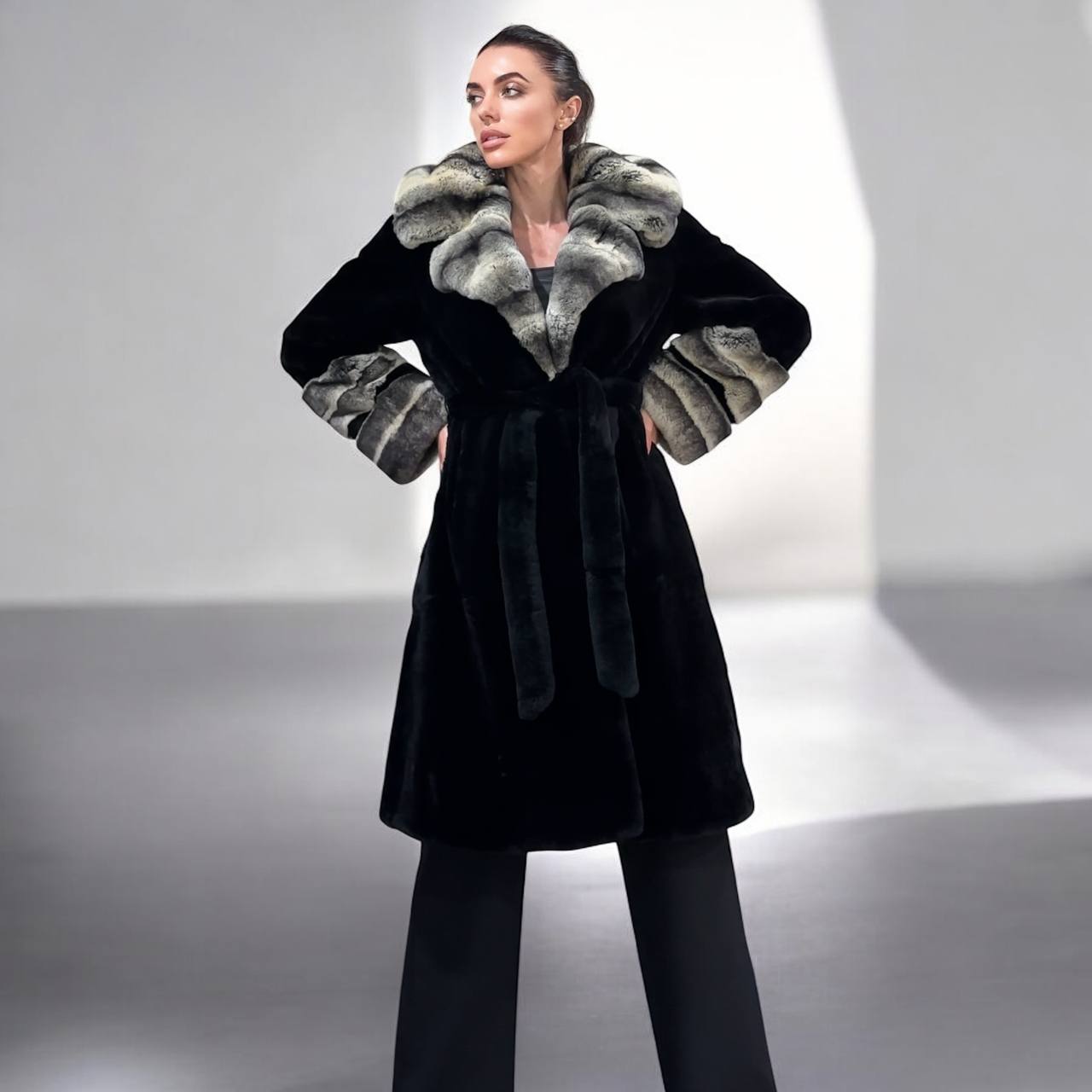 NEW Rex Rabbit Fur Collar Jacket β 1201137 Chinchilla REX size M with Golden Gradient